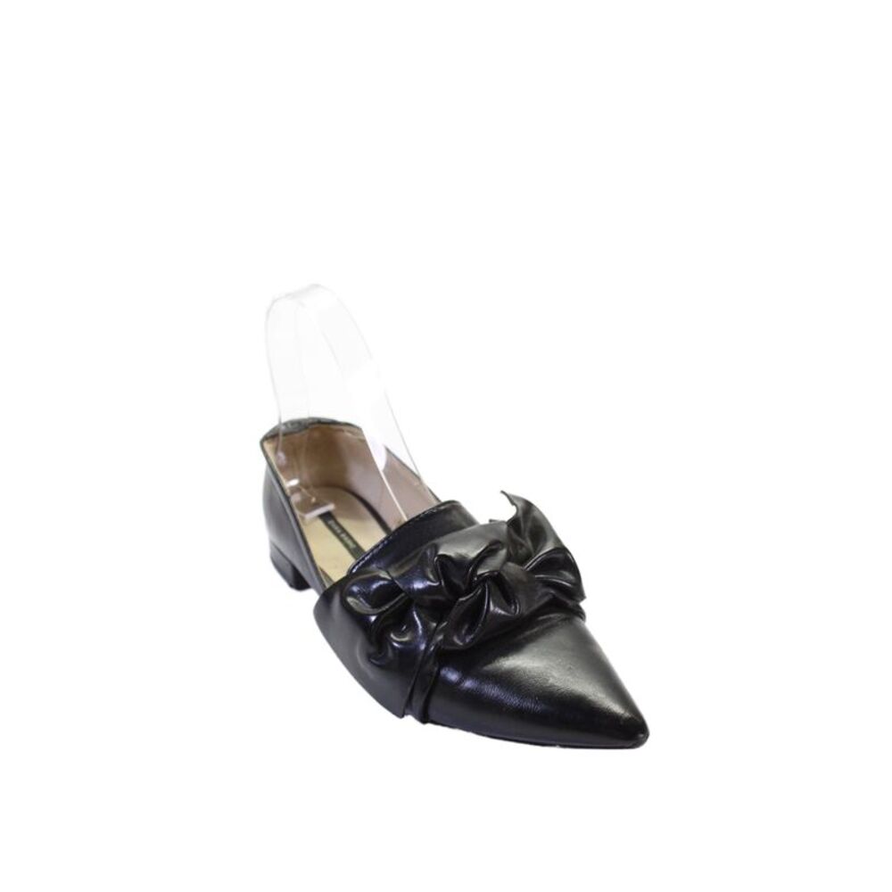 Zara Womens Leather Curled Bow Pointed Toe Flats Black Size EUR 36